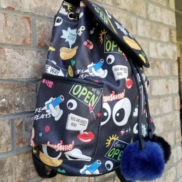 Dream Control BLACK Backpack Purse (12x14x5) Street Graffiti Emoji Cartoon Bag - Picture 2 of 9